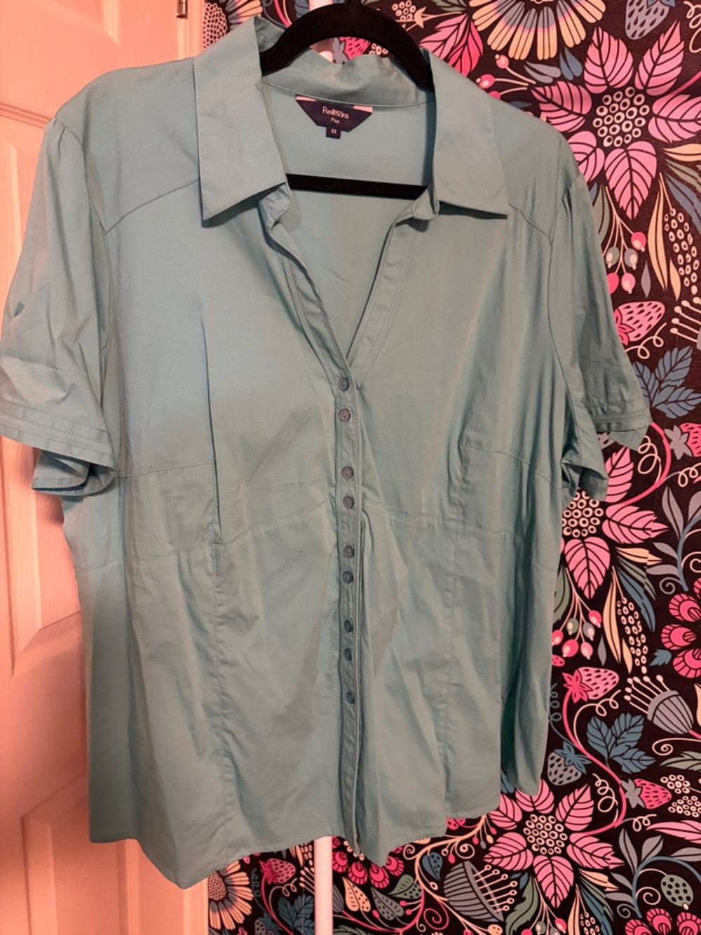 Reitmans Teal Short Sleeve Button-Up Blouse